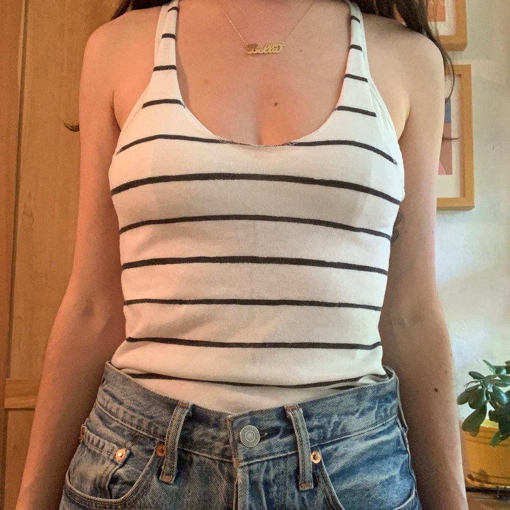 White and charcoal striped tank top